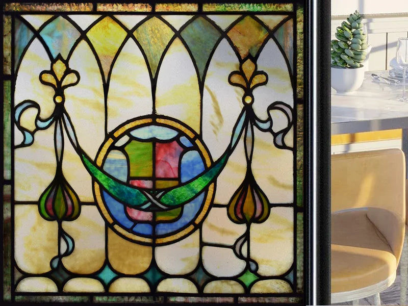Frosted Stained Glass Window Film, Customized Art Deco Design, Static Cling Door Sticker,Home Decor Foil, Treatment