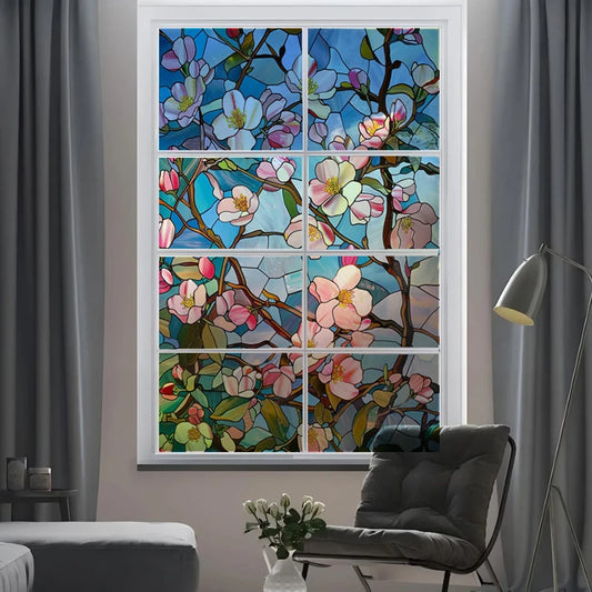 Custom Size Stained Glass Window Film Frosted Privacy Static Cling Retro Colorful Stickers Kitchen Bathroom Office  Decor Tree