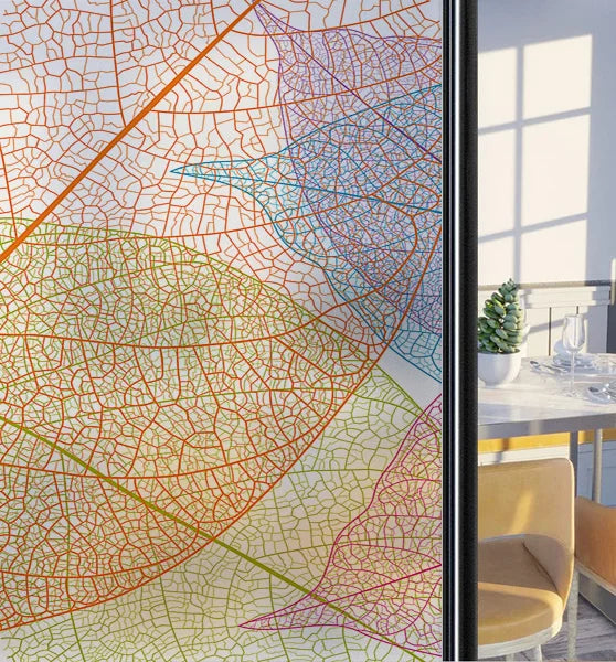 Customized Frosted Stained Glass Window Film, Art Deco Design Leaves,Static Cling, Remove Door Sticker,Home Decor