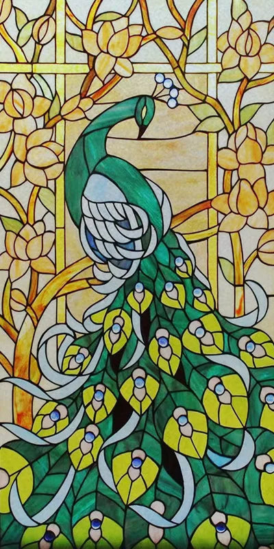 Customized Size No Glue Static Cling Frosted Stained Glass Film Window Films Sticker for Bathroom Door Home Decor Church Peacock