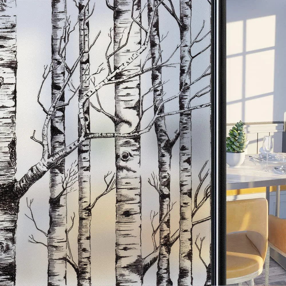 Custom Size Stained Glass Window Film,Frosted Privacy, Static Cling, Door Sticker,Bathroom, Home Decor, Tree, Mountain