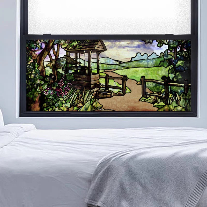 Stained Glass Window Film, Custom Size, Static Cling, Frosted,Flower, Bird, Tree Print for Transom, Glass, Home Decor