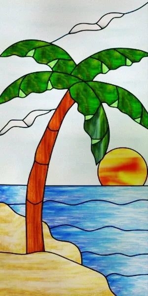 Custom Size Window Film, Stained Glass Stickers, Static Cling, Frosted Privacy Print, Sun,Sailboat,for Window Door, Home Decor