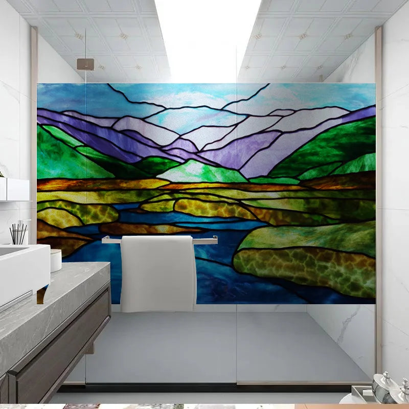 Window Film Stained Glass Stickers,Custom size Static Cling Frosted,Flower Bird Tree Print For Transom Window Glass Home Decor