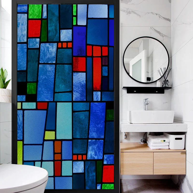 Frosted Stained Glass Window Film, Reusable Window Covering, Sun Catcher, Mosaic Rainbow Color, Privacy, Home-Decor
