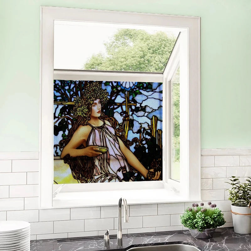 Stained Glass Window Film, Custom Size, Static Cling,Women Jesus Christ Angels Virgin Mary Picture ,Home Decor, Window Treatment