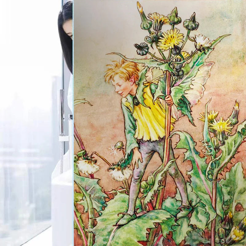 Custom Size Stained Glass Window Film, Flower Tree, Fairy Stickers, Static Cling, Kitchen, Bathroom, Bedroom, Door, Home Decor