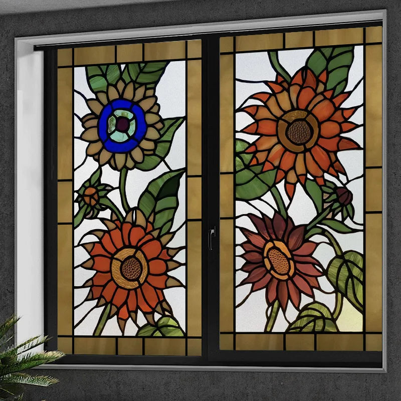 Window Film Stained Glass Films Frosted Static Cling Light-transparent Privacy Glass Sticker Home Decor  Sunflower