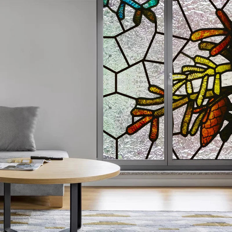 Custom Size 3D Matte Window Film, Stained Glass, Decorative UV Sticker, Privacy Frosted Static Cling Decal for Glass Door, Tree
