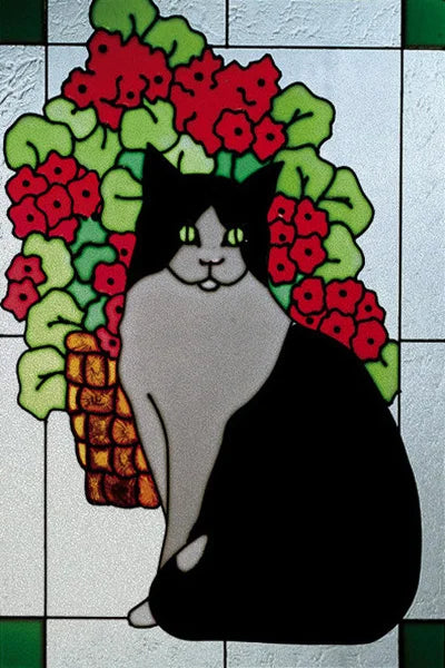 Customized Stained Glass Film Window Films Static Cling Frosted Sticker Japanese-Style Home Decor Cat  Cherry Blossom Poster