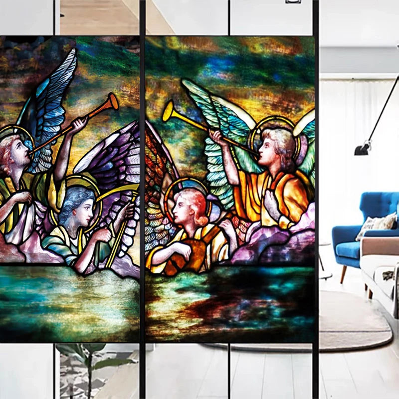 Stained Glass Films,Frosted Sticker,Self Adhesive/Static Cling  Privacy Retro Church Home Decor Angel