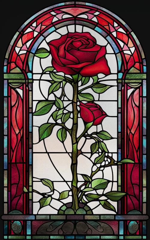 Rose Stained Glass Window Film, Frosted Window Film, ,Privacy,No Glue, Static Cling, Home Decorative