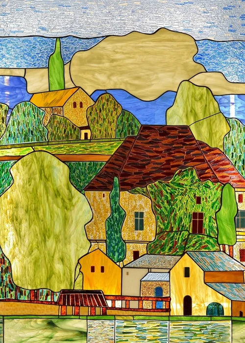 Window Film Stained Glass Stickers,Custom size Static Cling,Print Castle Church landscape Sailboat Sticker,Office Home Decor