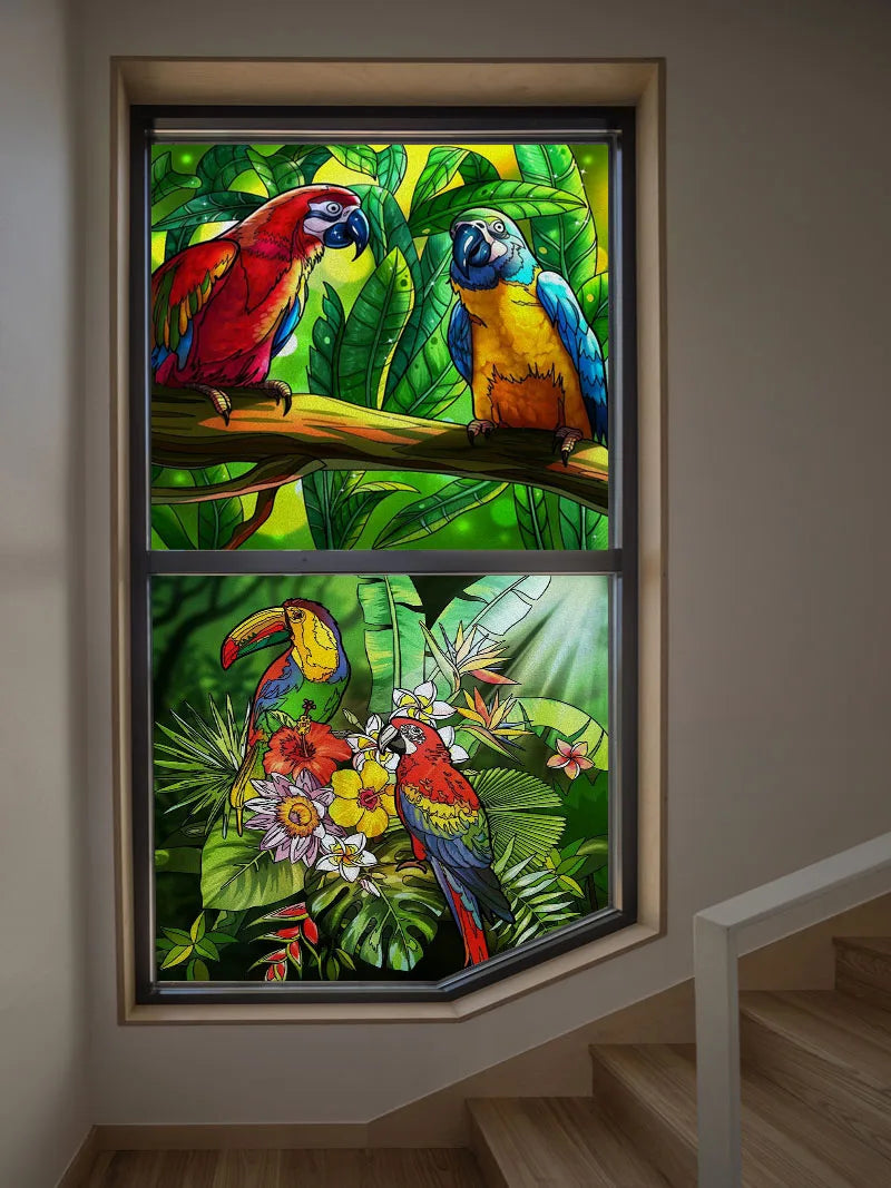 Window Film Frosted Stained Glass Films Static Cling Privacy Door Sticker Kitchen Office Home Decor Birds Peacock Customized