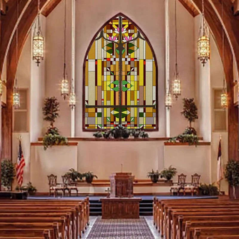 Custom Size Stained Glass Window Film Frosted Privacy Static Cling Retro Prairie Style Stickers Shower Kitchen Office Home Decor