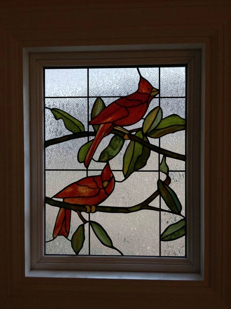 3D Matte Window Film,Stained Glass Decorative Uv Window Sticker,Privacy Frosted Static Cling,Custom size for Glass,Birds,Peacock