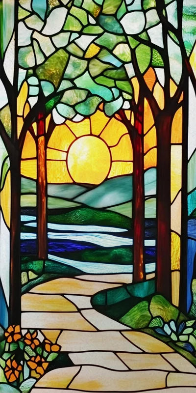 Customized Stained Glass Film Window Films,Static Cling Frosted Privacy Tiffany Style Tree,Bathroom Kitchen Door Sticker