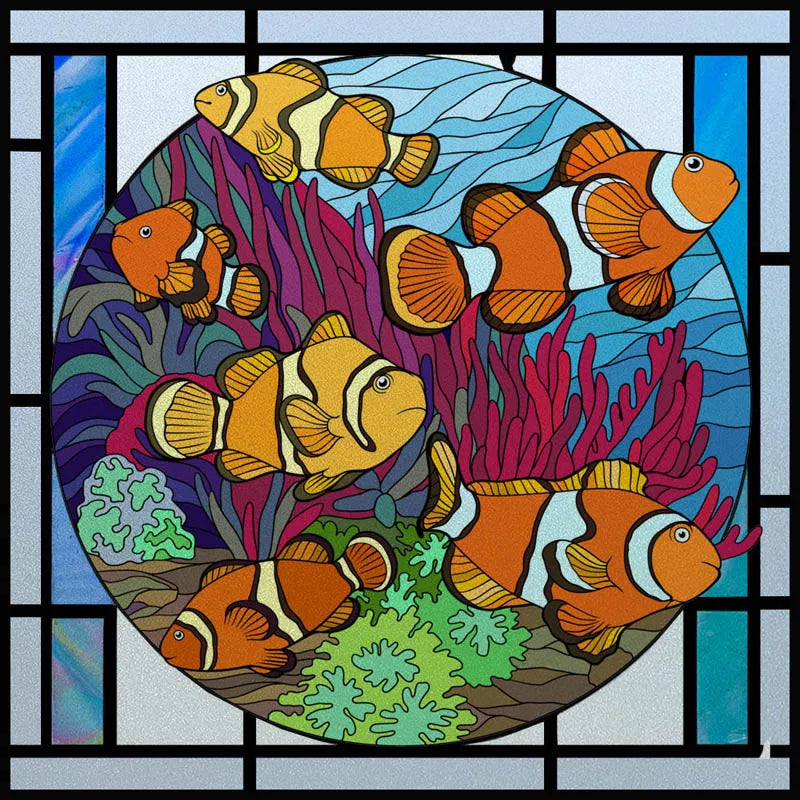 Custom size Window Film Stained Glass Films Frosted Privacy Static Cling Background Sticker Aquarium Ocean Poster Fish Tank Film
