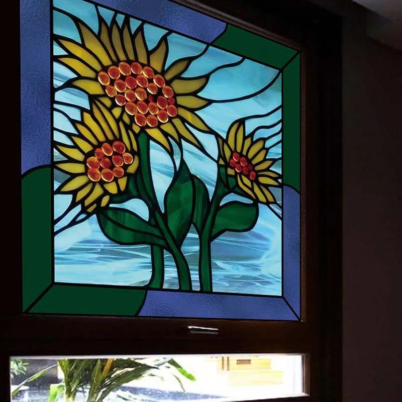 Custom size Window Film Stained Glass Films Frosted Privacy Static Cling Sunflower Sticker Bathroom Skylight Decor