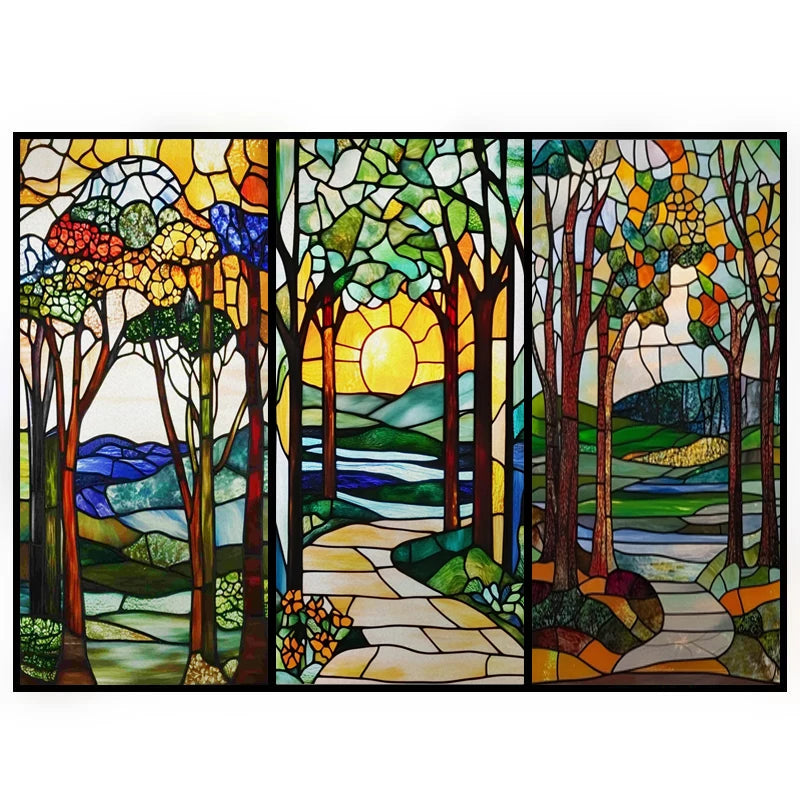 Customized Stained Glass Film Window Films,Static Cling Frosted Privacy Tiffany Style Tree,Bathroom Kitchen Door Sticker