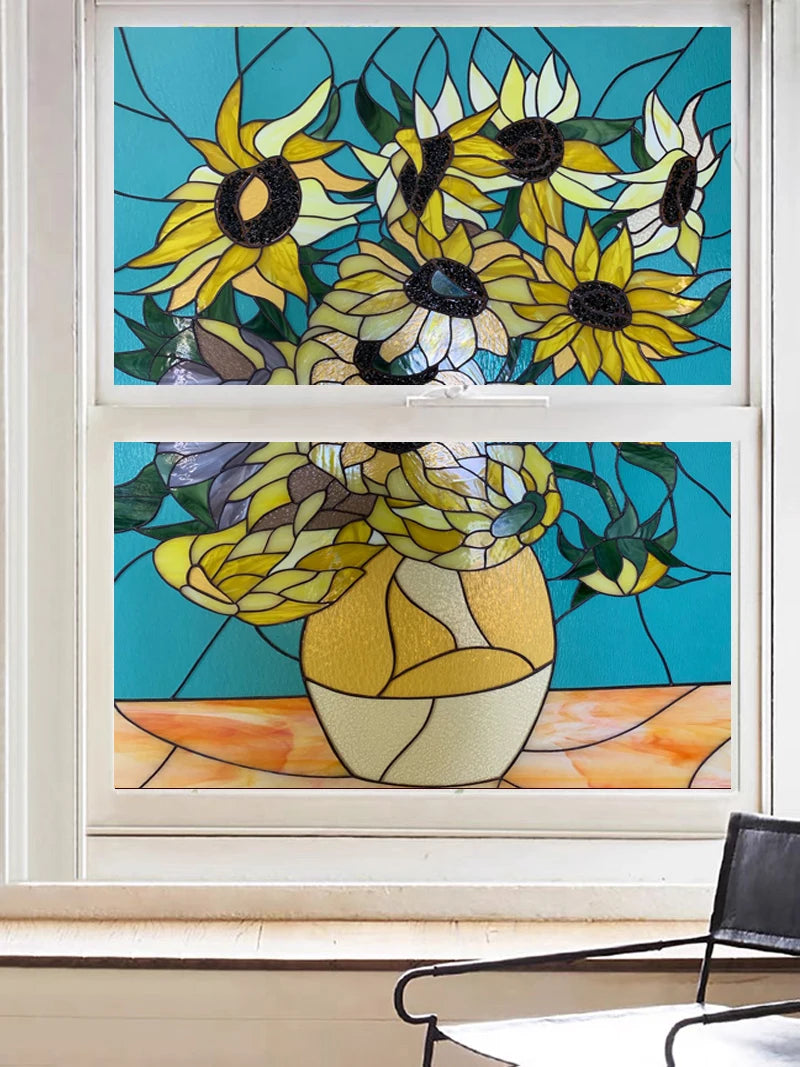 Custom size Glass Films Stained Glass Stickers Static Cling Frosted Privacy PVC Print Flower,Cat,Fish For Window Door Home Decor