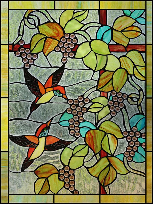 Frosted Stained Glass Window Film, Customized Art, Peacock Hummingbird Static Cling Sticker,Home Decor, Treatment