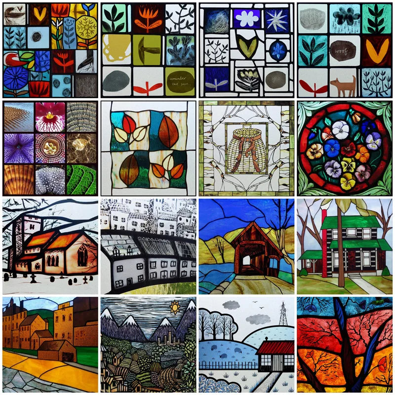Custom size Glass Films Stained Glass Stickers Static Cling Frosted Privacy PVC Print Natural Village For Window Door Home Decor