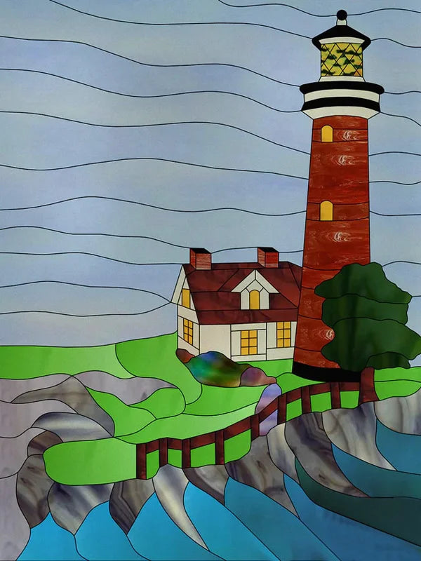 Custom Size Stained Glass Films,Privacy Static Cling,Print Castle, Lighthouse Tower, Sailboat Door Sticker,Office, Home Decor