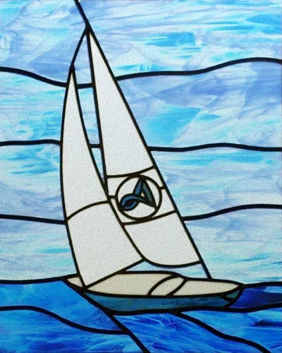 Frosted Stained Glass Window Film, Static Cling, Retro Door Sticker,Kitchen, Office, Home Decor, Customized,Sailboat