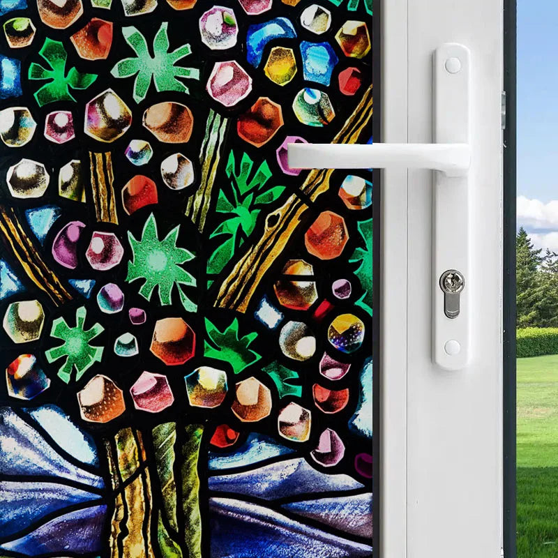 Custom Size Stained Glass Stickers,Static Cling,Frosted Privacy Print, Tree,Rivers for Window, Door, Home Decor