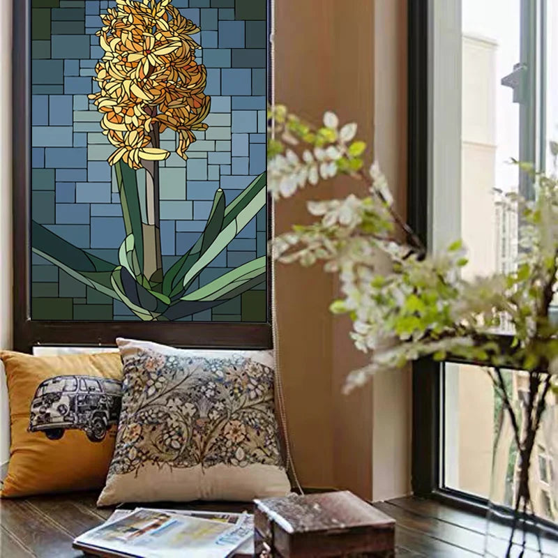 Window Film Stained Glass Stickers,Custom size Static Cling  Sunflower Privacy Films Door Sticker Kitchen Office Home Decor