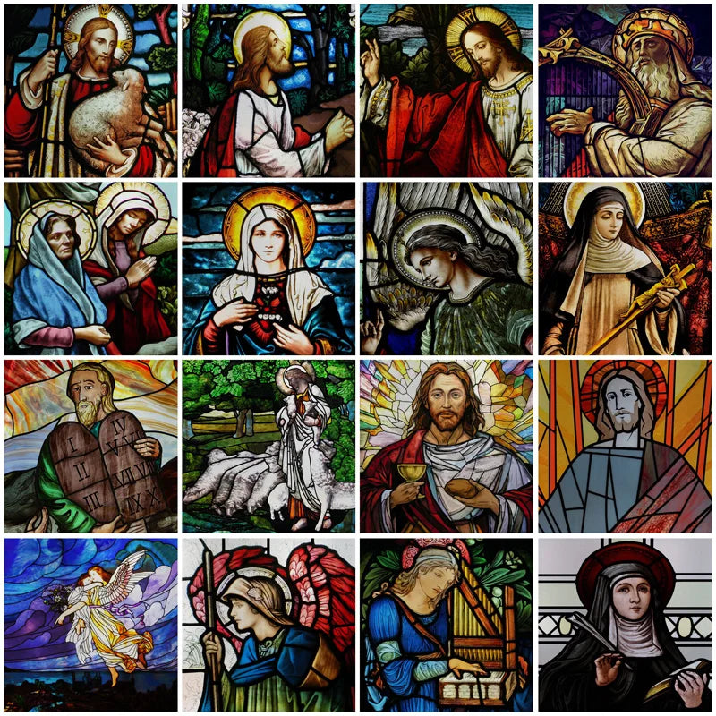 Custom Frosted Stained Glass Window Film,PVC Static Cling Films,Virgin Mary, Jesus Church Decor, Foil Stickers