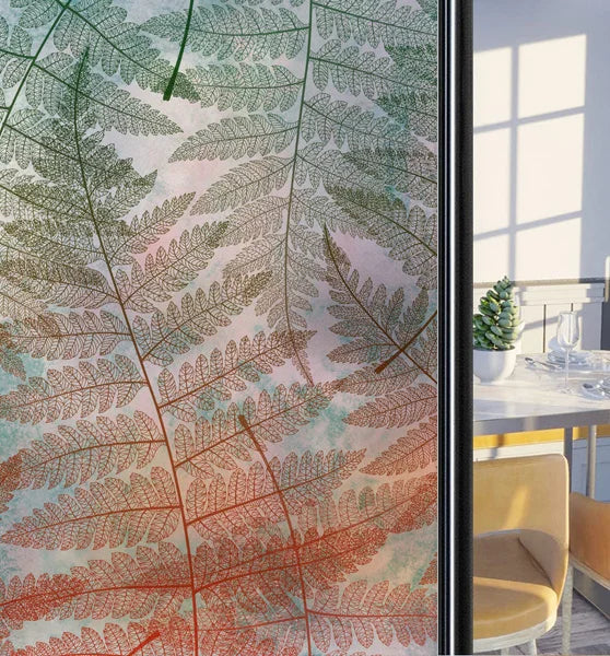 Customized Frosted Stained Glass Window Film, Art Deco Design Leaves,Static Cling, Remove Door Sticker,Home Decor