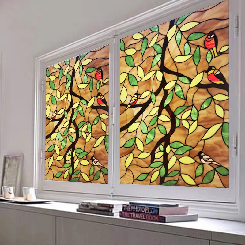 Custom size Glass Films,Stained Glass Stickers Static Cling,Frosted Privacy Print Tree,Rivers,Hill For Window Door Home Decor