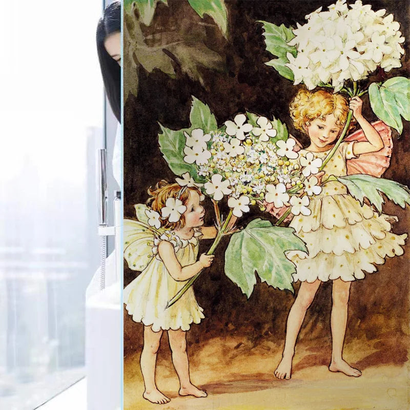 Custom Size Stained Glass Window Film, Flower Tree, Fairy Stickers, Static Cling, Kitchen, Bathroom, Bedroom, Door, Home Decor