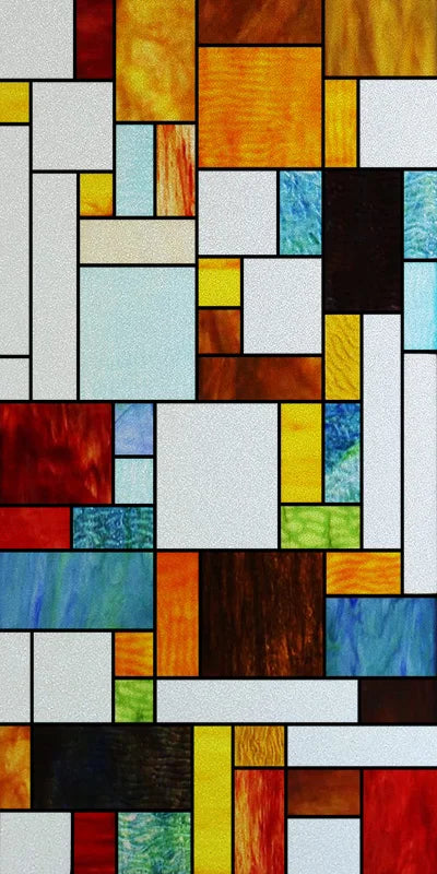 Frosted Stained Glass Window Film, Reusable Window Covering, Sun Catcher, Mosaic Rainbow Color, Privacy, Home-Decor
