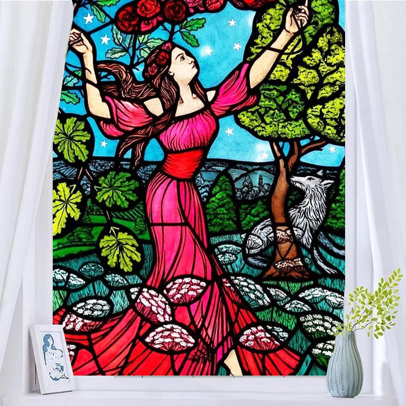 Custom Size Glass Window Film,Static Cling Stained Glass Films,Foil Retro Stickers,For Girl's Room Bathroom Kitchen Door Home