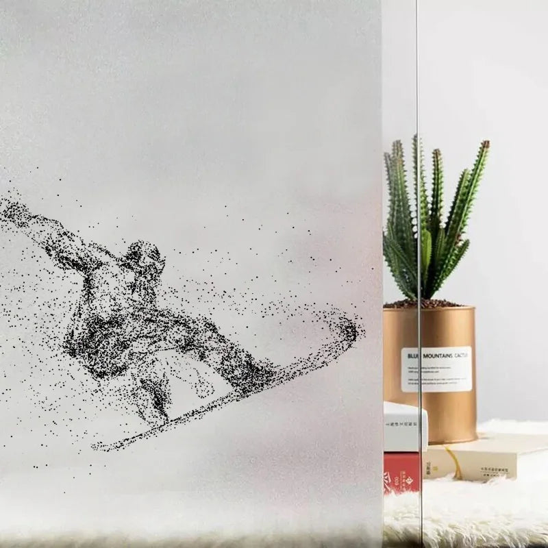 Custom Size Window Glass Films Window Film Static Cling Art Pictures Race Skiers Cyclists Shower Frosted Office Home Decor