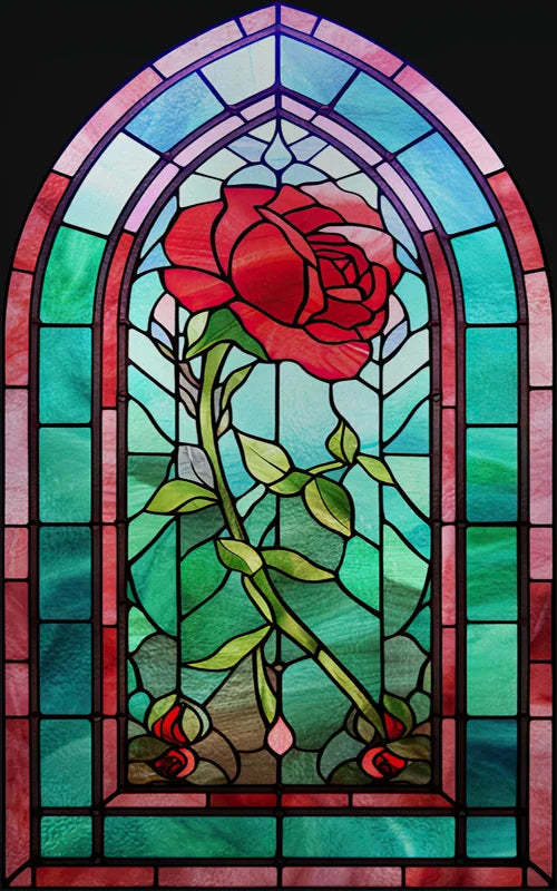 Rose Stained Glass Window Film, Frosted Window Film, ,Privacy,No Glue, Static Cling, Home Decorative