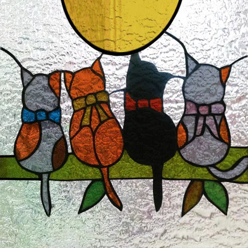 Custom Size 3D Matte Window Film, Stained Glass Decor, Window Sticker, Privacy Frosted Static Cling,Hom Decal, Animal Cat, Bird