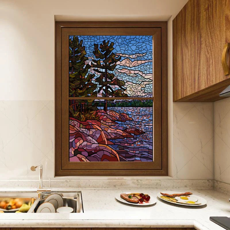 Frosted Stained Glass Window Film, Customized Tiffany Trees, Static Cling Sticker,Bathroom Door, Kitchen, Office, Home Decor