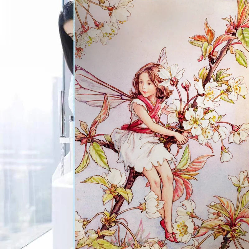 Custom Size Stained Glass Window Film, Flower Tree, Fairy Stickers, Static Cling, Kitchen, Bathroom, Bedroom, Door, Home Decor