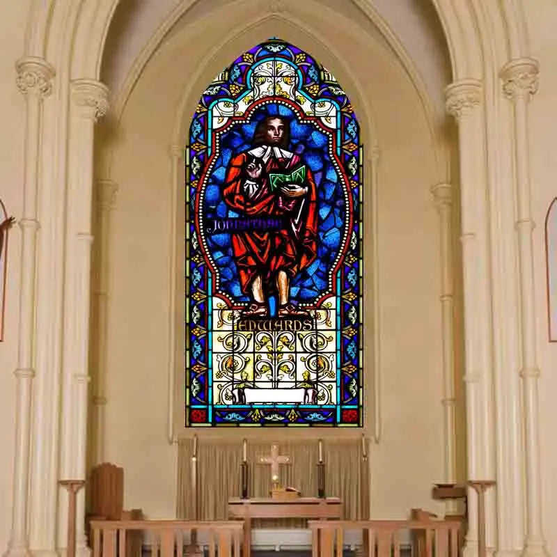 Religious Stained Glass Films,Frosted Window Sticker,Christ Gothic Styles Painting, Church Prayer Room, House of Worship Home