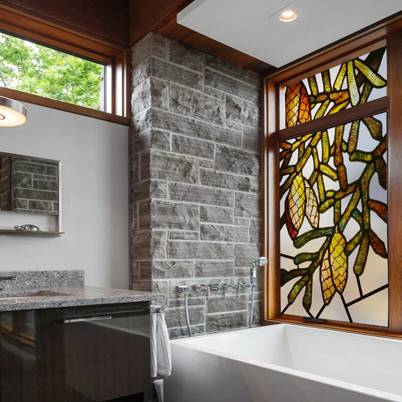 Custom Size 3D Matte Window Film, Stained Glass, Decorative UV Sticker, Privacy Frosted Static Cling Decal for Glass Door, Tree