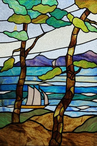 Custom Size Stained Glass Stickers,Static Cling,Frosted Privacy Print Tree, Window Door, Home Decor