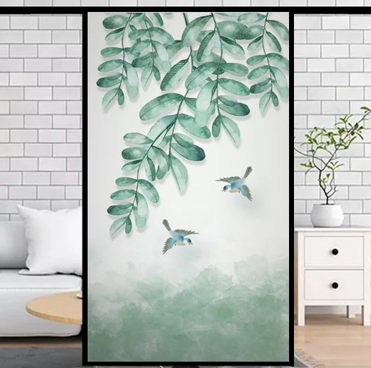 Green plant glue-free electrostatic glass film sticker window grille sticker toilet bathroom opaque privacy Custom window film