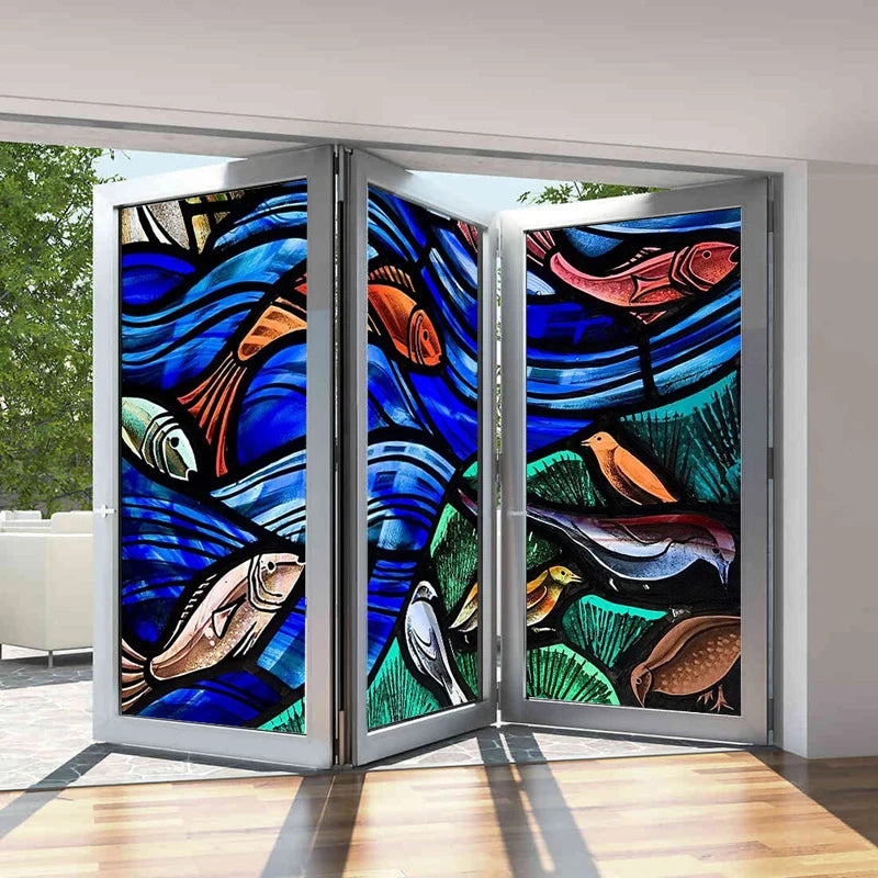 Custom Size Glass Window Film Static Cling Frosted Glass Films Stickers For Wardrobe Bathroom Kitchen Door Fish Dolphin Poster