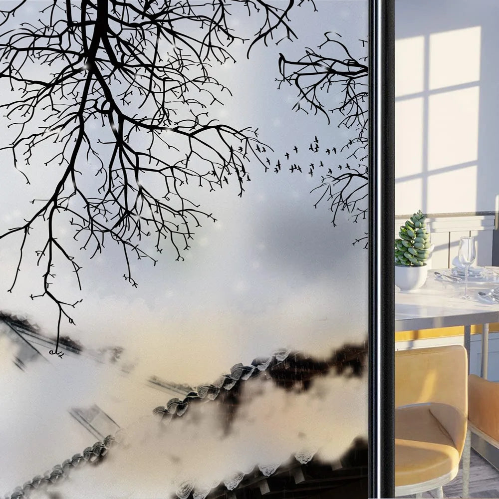 Custom Size Stained Glass Window Film,Frosted Privacy, Static Cling, Door Sticker,Bathroom, Home Decor, Tree, Mountain