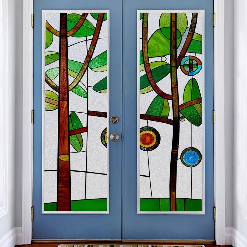 Stained Glass Vinyl Window Stickers Frosted Surface Bedroom Bathroom Decor Window Film Privacy Lucky tree Custom Size