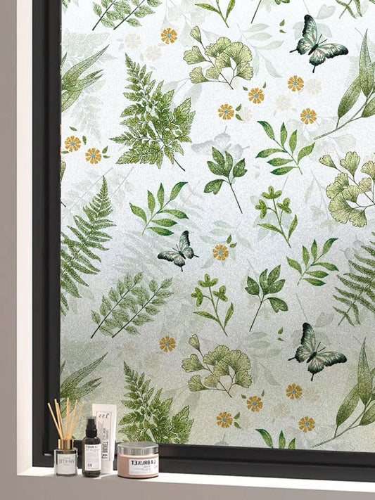 Static Cling Window Film Frosted Privacy Sticker - Ginkgo Leaf Light Filtering Opaque Decorative Glass Film Custom size